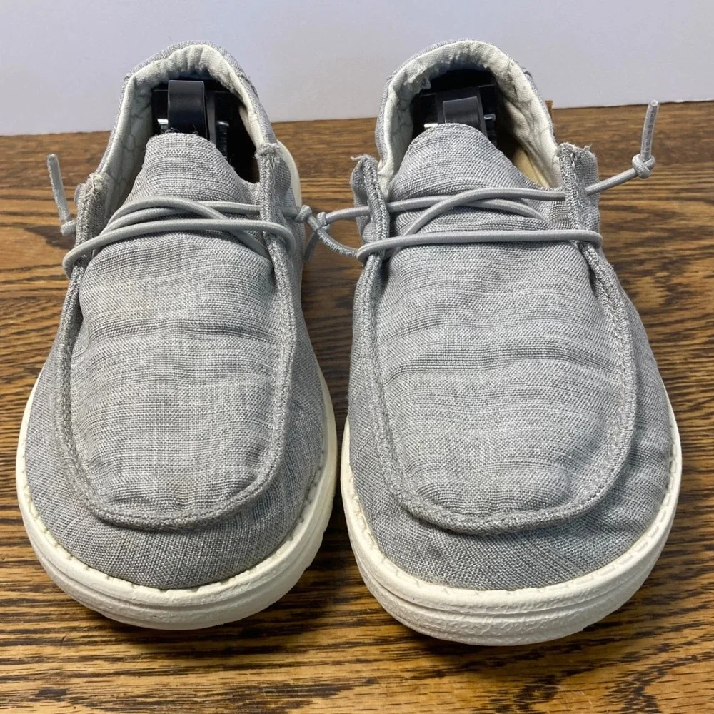 Hey Dude Wendy Youth Linen Grey Slip On Loafers Shoes Size US Y4 L5 EU 36